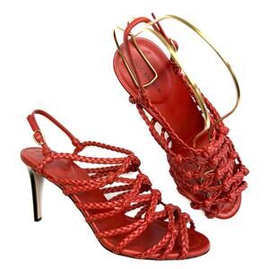 PAUL ANDREW Who's That Braided Sandals EU 38 US 8 Women's Red High Heels NWT